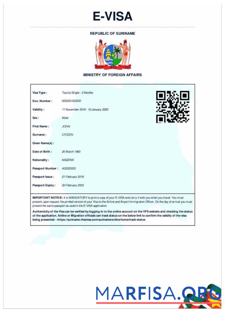 Blank Suriname e visa download for verification